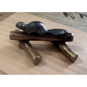 Vtg 60's-70's Brass Paperweight With Beaver On Top Signed Chambers